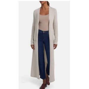 Theory Torino Cashmere Long Cardigan in Mineral Grey.
